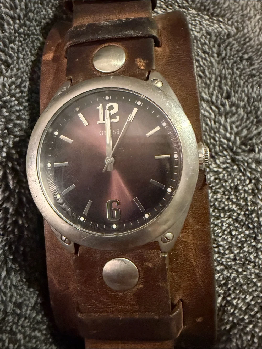 Guess Brown Leather Cuff Watch Strap - Men's & Women Wide Leather Band.
